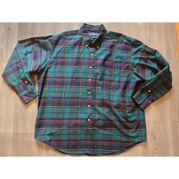 Ralph Lauren Mens Big Shirt XL Long Sleeve Button-Down Plaid Green & Blue - Picture 1 of 7